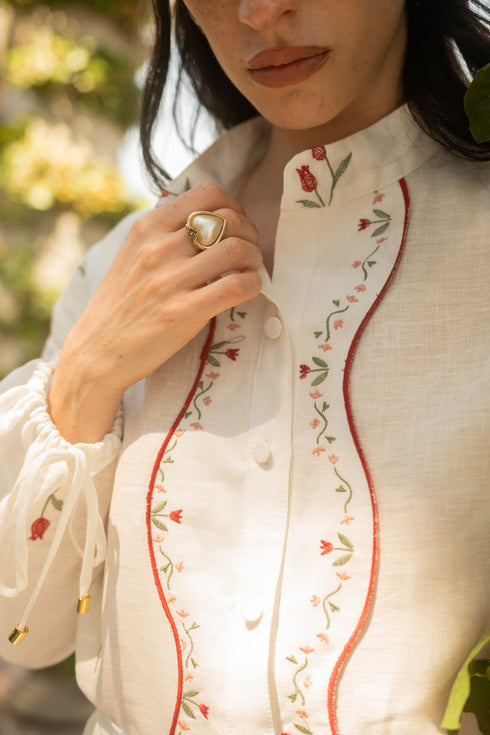 Camisa Lovely Tulip Manga Larga Ivory